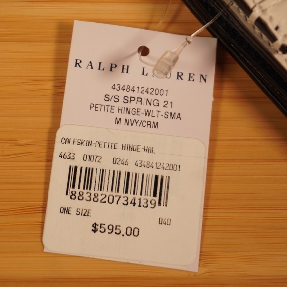 Ralph Lauren Collection Petite Hinge Wallet Calfskin OS Black White - Picture 9 of 10